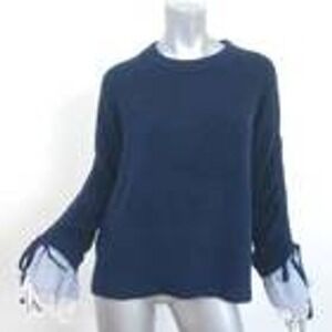 Cinq‎ a Sept 5a7 Atlas Lace-Trim Bell Sleeve Sweater Navy Wool-Blend Size S